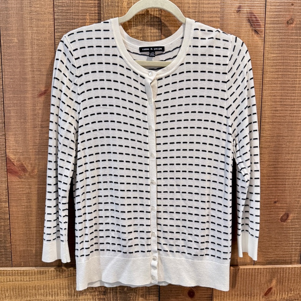 Cable & Gauge Cream Cardigan with Black Stitching